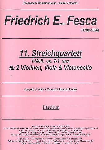 F.E. Fesca: Streichquartett 11 f-moll op. 7-1, 4Str (Part.)
