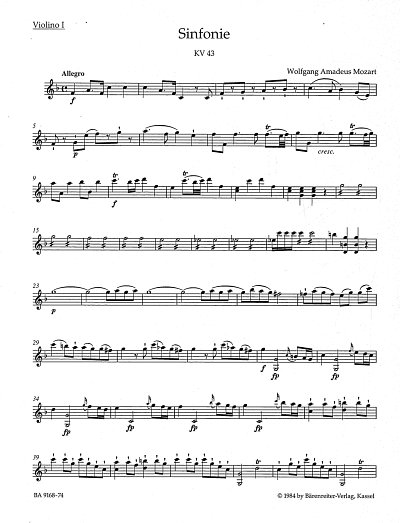 W.A. Mozart: Sinfonie Nr. 6 F-Dur KV 43, Sinfo (Vl1)