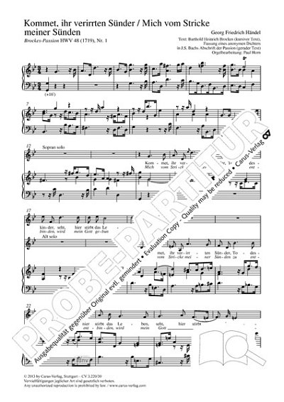 DL: G.F. Händel: Kommet, ihr verirrten Sünder g-, GchOrg (Pa