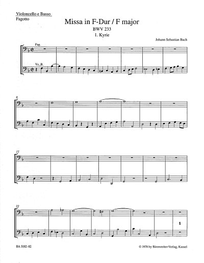 J.S. Bach: Missa F-Dur BWV 233  (VcKb)