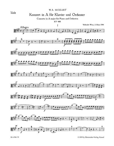 W.A. Mozart: Konzert Nr. 23 A-Dur KV 488, KlavOrch (Vla)