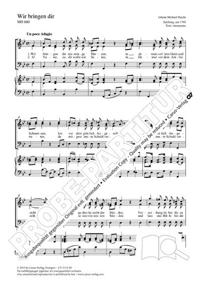 M. Haydn et al.: Wir bringen dir B-Dur MH 680 (1795)
