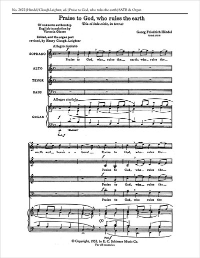 G.F. Händel: La Resurrezione-Praise To God, W, GchOrg (Chpa)