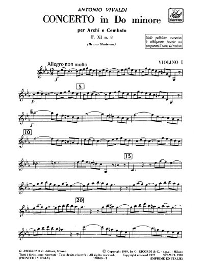 A. Vivaldi: Concerto Per Archi E B.C.: In Do, Sinfo (Stsatz)