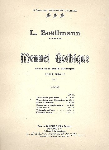 L. Boëllmann: Menuet Gothique Vlc-Piano  (Part.)
