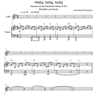 DL: F. Schubert: Heilig, heilig, heilig, BlfKlav (Par2St)