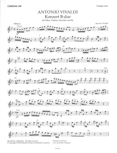 A. Vivaldi: Concerto B-Dur - Ob Vl Str Bc Corona 140