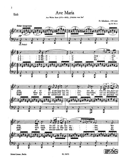 F. Schubert: Ave Maria B-Dur op. 52/6 D , GeshVlKlav (Pa+St)
