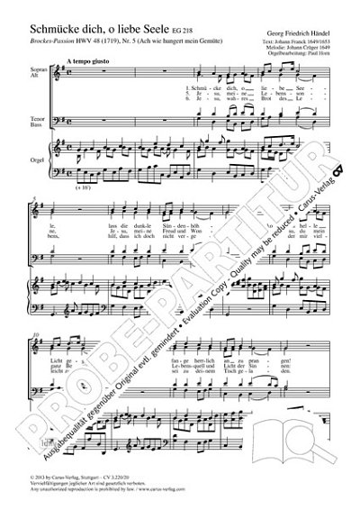DL: G.F. Händel: Schmücke dich, o liebe Seele G-, GchOrg (Pa