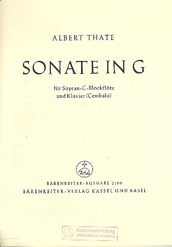 A. Thate: Sonate in G für Blockflöte und , BlfKlav (SppaSti)