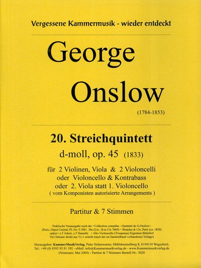 G. Onslow: Streichquintett Nr. 20 d-Moll op. 4, 5Str (Pa+St)