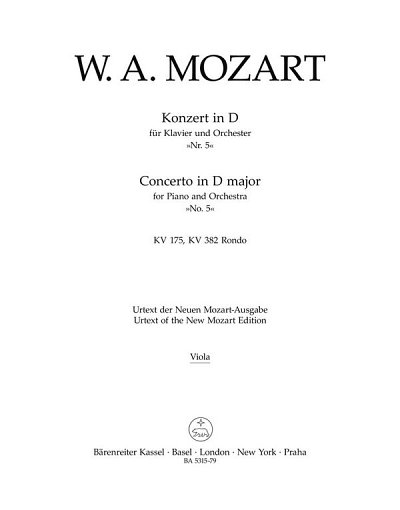 W.A. Mozart: Konzert Nr. 5 D-Dur KV 175, KV , KlavOrch (Vla)