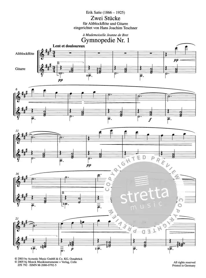 Gymnopedie Nr. 1, Gnossienne Nr. 3 de Erik Satie  acheter dans la boutique  de partitions de Stretta