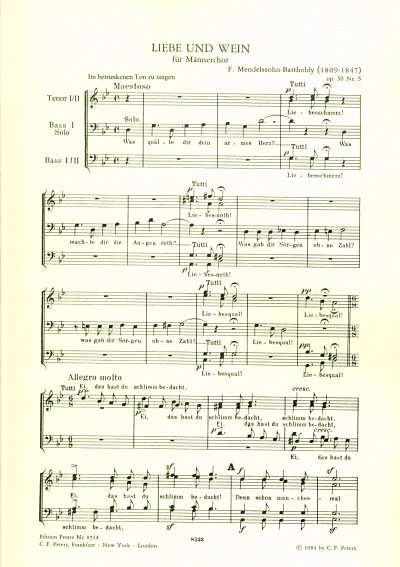 F. Mendelssohn Barth: Liebe und Wein op. 50 No. , MCh (Chpa)