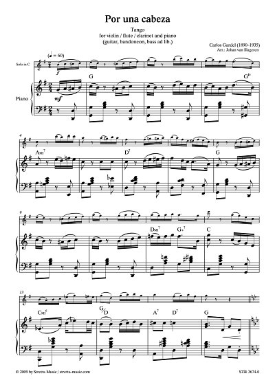 DL: C. Gardel: Por una cabeza Tango for violin / flute / cla