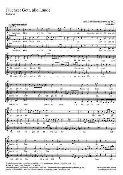 F. Mendelssohn Bartholdy: Jauchzet Gott, alle Lande C-Dur B 9 (1822)