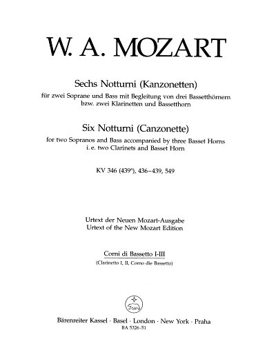 W.A. Mozart: Sechs Notturni (Kanzonetten) (Blpa)