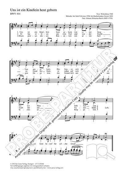 DL: J.S. Bach: Uns ist ein Kindlein heut geborn A-, GCh4 (Pa