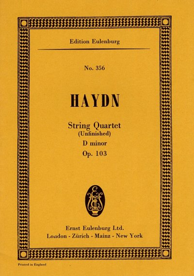 J. Haydn: Quartett B-Dur Op 103 Hob 3/83 Eulenburg Studienpa