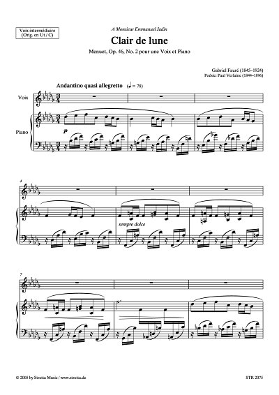 DL: G. Faure: Clair de lune Menuett, op. 46, Nr. 2 / fuer ei