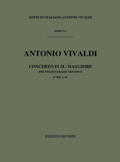 A. Vivaldi: Sonata per Violino e BC in Si Bem., VlBc (Part.)