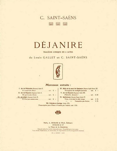 C. Saint-Saëns: Dejanire Tragedie Lyrique en 4 Actes Extrait no 3