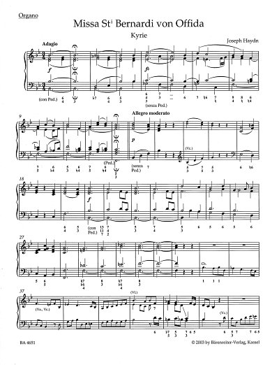 J. Haydn: Missa St. Bernardi von Offida H, 4GesGchOrch (Org)