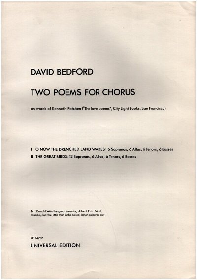 D. Bedford: Two Poems for Chorus  (Chpa)