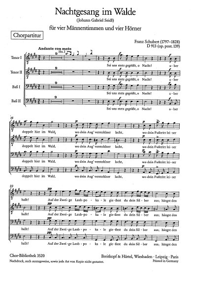 F. Schubert: Nachtgesang Im Walde Op Post 139 D 913