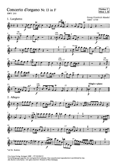 G.F. Handel: Concerto d'organo Nr. 13 in F (Orgelkonzert Nr. 13 in F) HWV 295