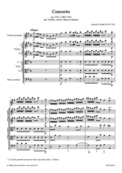 DL: A. Vivaldi: Concerto op. 3 No. 3 (RV 310) / per Violino,