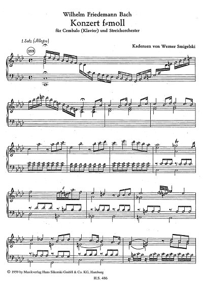 W.F. Bach: Konzert für Cembalo (Klavier) und Streichorchester f-moll