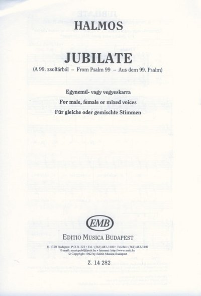 L. Halmos: Jubilate (aus dem 99. Psalm) , Gch (Bu)