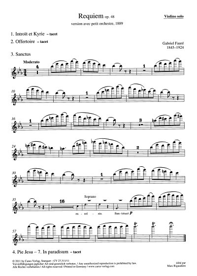 G. Fauré: Requiem op. 48, 2GsGchOrchOr (VL)