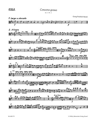 G.F. Händel: Concerto grosso G-Dur op. 3/3 HW, Barorch (Vla)