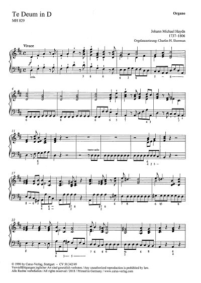 M. Haydn: Te Deum MH 827 / Einzelstimme Org.