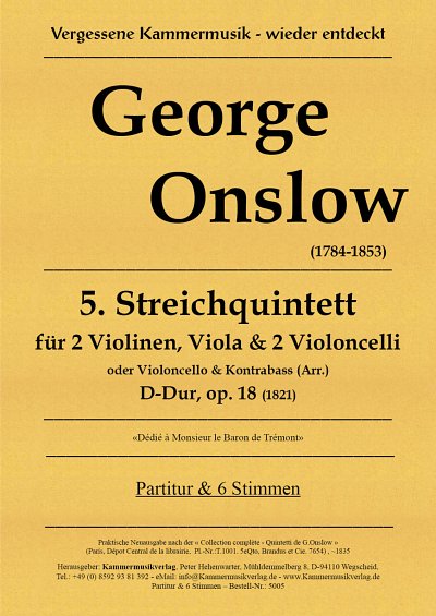 G. Onslow: Streichquintett Nr. 5 D-Dur op. 18, 5Str (Pa6Sti)