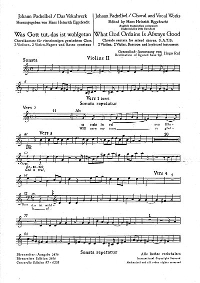 J. Pachelbel: Was Gott tut, das ist wohlgetan (What God ordains is always good) für gemischten Chor, zwei Violen, Fagott und Basso continuo