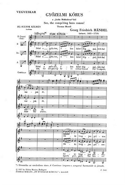 G.F. Händel: Gy_zelmi kórus, ChOrch (Part.)