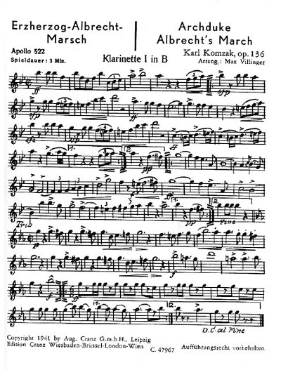 J. Strauß (Sohn) y otros.: Erzherzog-Albrecht-Marsch / Einzugsmarsch aus "Der Zigeunerbaron" op. 136