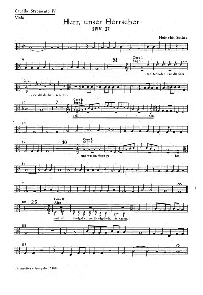 H. Schütz: "Herr, unser Herrscher" für zwei vierstimmige Chöre, fünfstimmige Instrumental-Capella ad lib. und Basso continuo SWV 27