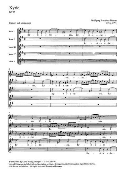 W.A. Mozart: Kyrie in G KV 89; Canon ad unisonum / Partitur