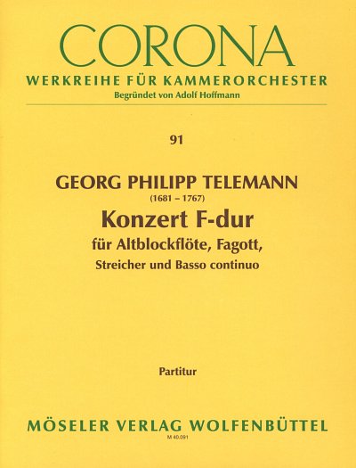 G.P. Telemann: Konzert F-Dur TWV 52:F1, AbfFgStrBc (Part.)