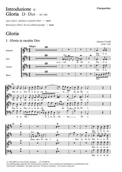 A. Vivaldi: Introduzione e Gloria RV 588 / Chorpartitur