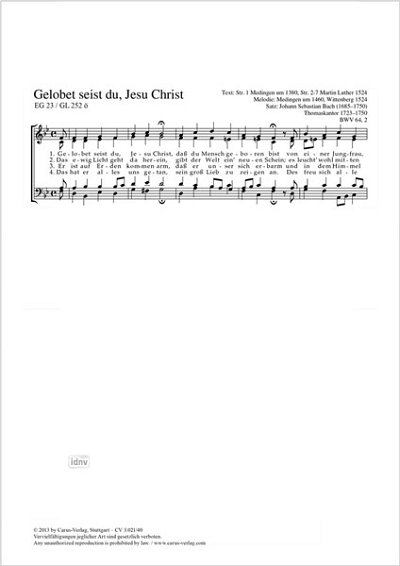 J.S. Bach: Gelobet seist du, Jesu Christ G-Dur BWV 64,2 (1723)