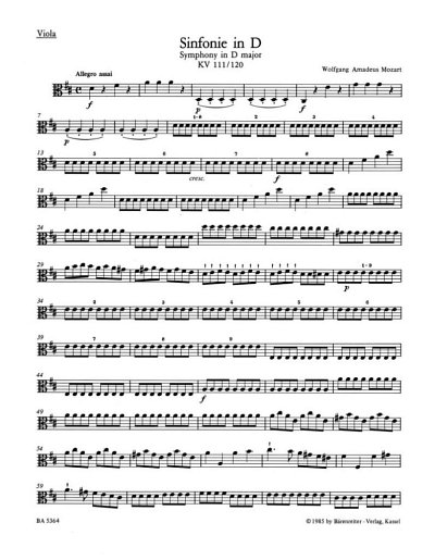 W.A. Mozart: Sinfonie D-Dur KV 111, 120 (111a), Va
