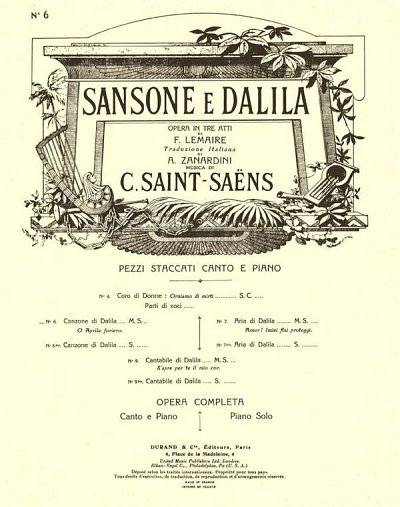 C. Saint-Saëns: Sansone e Dalila no 6 - Canzone di Dalila