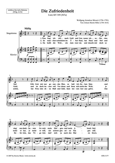 DL: W.A. Mozart: Die Zufriedenheit Lied, KV 349 (367a)