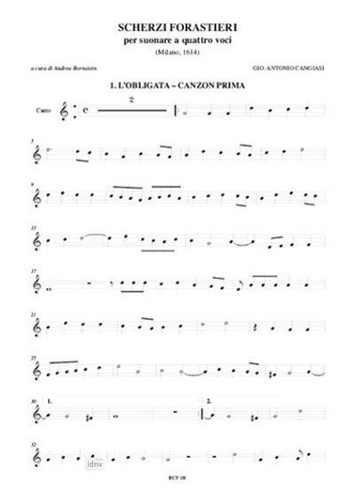 G.A. Cangiasi: Scherzi forastieri per suonare a quattro voci (Milano 1614)