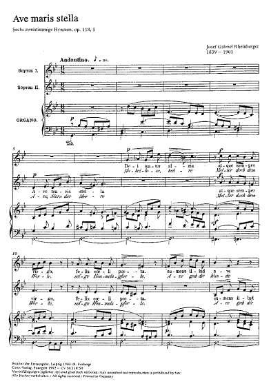 J. Rheinberger: Ave maris stella (Ave, Stern der Meere) g-Moll op. 118, 5 (1880)